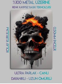 Resim Fire Skull - Yanan Kurukafa - Metal Tablo 
