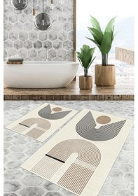 Resim Dijital Baskı Modern Kaymaz Taban 2li Set Banyo Paspası Klozet Takımı 50x60cm-60x100cm Kahverengi 
