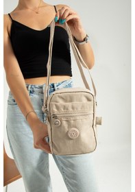 Resim M 227 Mega Bag Krinkıl Kumaş Unisex Küçük Omuz Çantası, Telefonluk Çok Renkli Yavruağzı 
