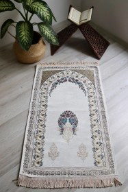 Resim Çeyizlik Astarlı Lüks Seccade Hediyelik S1019 Siyah Beyaz 