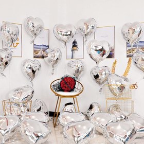 Resim Nessiworld Metalize Parlak Gümüş Şekilli Kalp Uçan Balon Folyo 45 cm 10 Adet 