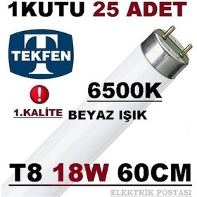 Resim Tekfen T8 18W Eski Tip Floresan Ampul 60Cm Beyaz Işık 6500K Elp 