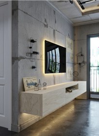 Resim Resital Ledli Duvara Monte Tv Sehpası - Traverten - W6016-8 Traverten 