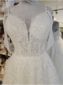 Resim BY SD MY DREAM Kalp yaka inci işlemeli askılı gelinlik 