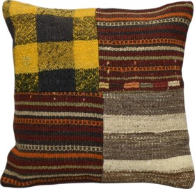Resim Zehra Abla Halı Yeni El Dokuma Patchwork Kırkyama Dekoratif Kilim Kırlent Yastık Kılıfı 6541 Çok Renkli 