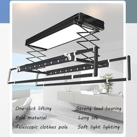 Resim Geri Çekilebilir Tavan Tipi Elektrikli Çamaşır Kurutma Makinesi, Uzaktan Kumandalı, 35 kg Yük Kapasiteli, Yerden Tasarruf Sağlayan Duvara Monte Kurutma Askısı, Çok Fonksiyonlu Tasarım, Siyah 