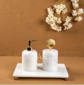 Resim MIARIK DESIGN & DEKORASYON DEKORATİF BEYAZ MERMER AKSESUAR DETAYLI 3 LU BANYO SETİ TAKIMI 