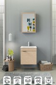 Resim BIANI Fix Loft 55 Cm Banyo Dolabı,seramik Lavabolu,aynalı,lavabo Dahil,mdf,aybe Bej 