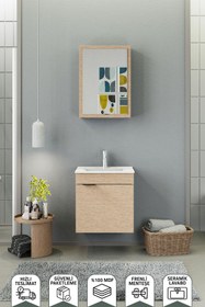 Resim BIANI Fix Loft 55 Cm Banyo Dolabı,seramik Lavabolu,aynalı,lavabo Dahil,mdf,aybe Bej 