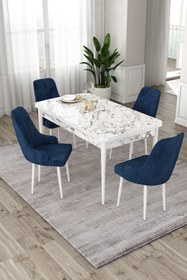 Resim Canisa Concept Eta Serisi, Beyaz Mermer Desen Açılabilir 80x132 Mdf Mutfak Masa Takımı, 4 Mürdüm Sandalye 