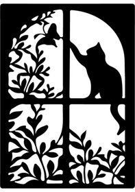 Resim Pencere Kedi Ve Kuş Duvar Dekor Sticker 45 X 60 Cm 