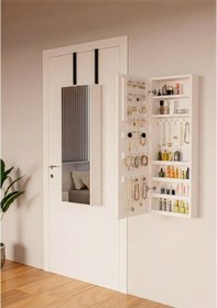 Resim Laven Aynalı, Asılabilir, Fonksiyonel, Kullanışlı, Şık, Ahşap, Beyaz, Takı Ve Makyaj Dolabı, Beyaz 