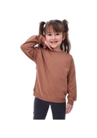 Resim Basic Bisiklet Yaka Şardonlu Çocuk Sweatshirt 3-10 Yaş Krem Kahverengi 