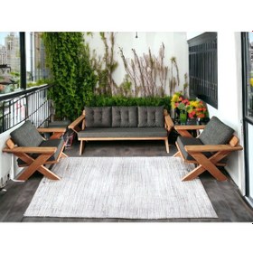 Resim Berlin Masif Ahşap Koltuk Takımı Kestane Ağacı- 3+1+1 Antrasit Kt Antrasit 