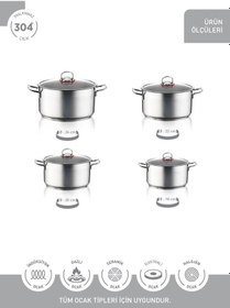 Resim Hascevher Enzo 8 Pcs Tencere Seti 18202224 Metalik 