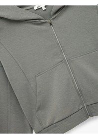 Resim Koton Fermuarlı Kapüşonlu Crop Gri Kadın Sweatshirt 6wal10483ık Gri 
