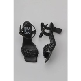 Resim Bueno Shoes Kadın Siyah Deri Topuklu Sandalet 8 cm Yüksekliği ile Şık ve Rahat Tasarım 
