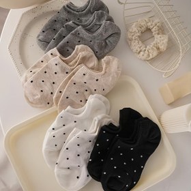 Resim Kadınlar için 4 Adet Japon Tarzı Noktalı Topuk Çorabı, Polyester Örgü Görünmez Bot Çorabı, Karışım Tatlı Kız Alçak Kesim Çorap 