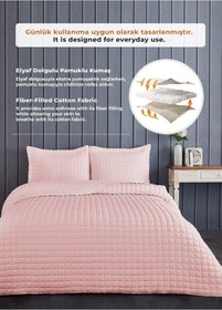 Resim Evlen Home Joy Pamuklu Yatak Örtüsü Seti Çift Kişilik 3 Parça Elyaf Dolgulu Yumuşak Günlük Yıkanabilir Pudra 
