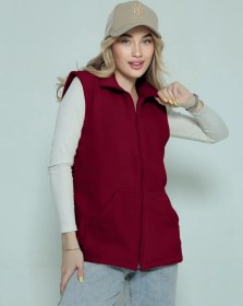 Resim Usman A.z Kadın Uzun Polar Büyük Beden Yelek 480083931 Bordo 