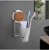 Resim Okyanus Home Ahşap Desenli Magic Fix Sihirli Yapışkan Krom Diş Fırçalık Krom 