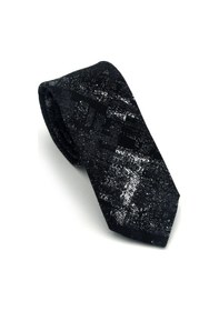 Resim Gaffy Gri Desenli Siyah Dokuma Kumaş Mendilli Slim Fit Kravat // Sdk-2608-1 Siyah 