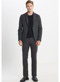 Resim Ac&Co / Altınyıldız Classics Erkek Sıyah Slim Fit Dar Kesim Mono Yaka Desenli Torba Cepli Ceket Sıyah Siyah 