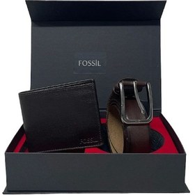 Resim Fossil Kahve Napa Cüzdan 1826&3.5 CM Hakiki Deri Kemer Seti 130 CM Kahverengi 