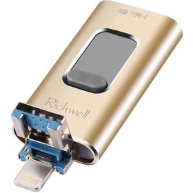 Resim Rogfer Richwell 3'ü 1 Arada 128g Type-c 8 Pin Usb 3.0 Otg Fonksiyonlu Metal İtme-çekme Flash Disk Altın 