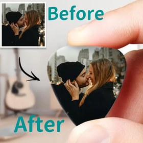 Resim Kişiselleştirilmiş Fotoğraflı Kalp Şeklinde Gitar Penası - Müzisyenler, Performansçılar için Özel Dayanıklı Plastik Penas, Benzersiz Noel & Yılbaşı Hediyeleri, Parti Aksesuarları, Gitar Temalı Hediye, Kalpli Tasarım, Kaliteli İşçilik 