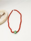 Resim camADA Yeşil Kalp Nazarlık Kare Boncuklu Mercan Gümüş Kolye 