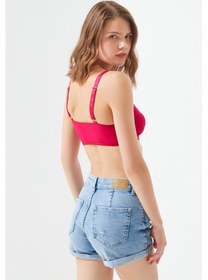 Resim Cottonhill Bordo Pamuklu Ayarlanabilir Askılı Fermuarlı Bralet Büstiyer Bordo 
