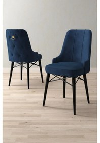 Resim Mitra Serisi, 4 Adet Lacivert Mutfak Sandalyesi, Siyah Gürgen Ayak, 1. Sınıf Babyface Kumaş 