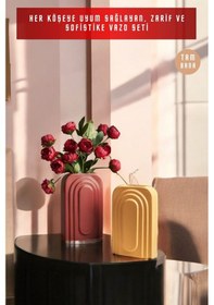 Resim Dekoratif Vazo Seti Obje Ev Dekorasyon Masa Üstü Dekor Vazo Seti Model 18 Terracotta Sarı Terracotta Sarı 