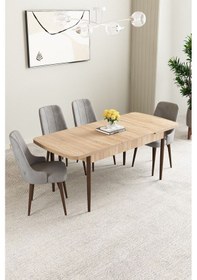 Resim Clara Meşe Desen 80x132 Açılabilir Mdf Masa Yemek Odası Takımı,mutfak Takımı 4 Adet Sandalye Gri 
