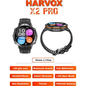 Resim Bakeey X2 Pro Akıllı Saat -100 Gün Şarj -Bluetooth Aramalı 46MM Amoled Askeri Stil Pusulalı Spor 
