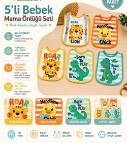 Resim DYZSTAR Little Explorer 5 li Bebek Önlük Seti - Sıvı Geçirmez, Pamuklu, Hayvan Figürlü Eğlenceli Mama Önlüğü 