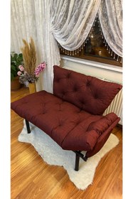 Resim MODERN Ikili Yataklı Kanepe Tekli 2'li Çift Kişilik Koltuk Ev Ofis Balkon Teras Kanepesi - Bordo 