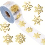 Resim Rulo başına 500 adet Altın Parlak Şeffaf Noel Kar Tanesi Mühürleme Etiketleri Hediye Paketleme Yuvarlak Yapışkanlı Dekoratif Sticker 