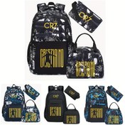 Resim CR7 Spor Baskılı Nylon Sırt Çantası Seti - Günlük Futbol Stili, Dayanıklı Hafif Okul Çantaları ile Crossbody Çanta ve Kalem Kutusu, Fermuarlı, Elde Yıkanabilir, Dışarı Çıkarken Kullanım İçin, Gençler için Sporlu Sırt Çantaları | Okul Çantaları 