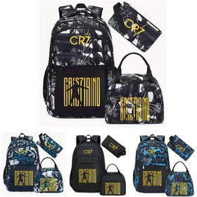 Resim CR7 Spor Baskılı Nylon Sırt Çantası Seti - Günlük Futbol Stili, Dayanıklı Hafif Okul Çantaları ile Crossbody Çanta ve Kalem Kutusu, Fermuarlı, Elde Yıkanabilir, Dışarı Çıkarken Kullanım İçin, Gençler için Sporlu Sırt Çantaları | Okul Çantaları 