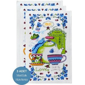 Resim 3lü Paket Baskılı Beyaz Mutfak Havlusu Modeli For You 