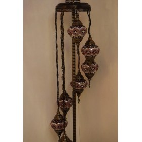 Resim Renkli El Işi Camlı Sarkıt ve Ayaklı Dekoratif Köşe Lambası 