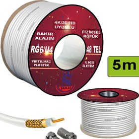 Resim ŞANLED Anten Uydu Beyaz Kablo Rg6 U4 Tv Anten Kablo 48 Tel - 5 Metre 