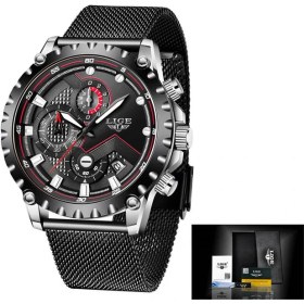 Resim Hanyang Siyah Gümüş Lıge Erkek Saatler Casual Chronograph Su Geçirmez Askeri Spor Kol Saati Moda Kuvars Takvim Adam Saat Relogio Masculino (Yurt Dışından) 