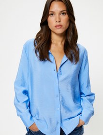 Resim Uzun Kollu Oversize Gömlek Viskon Düğmeli 