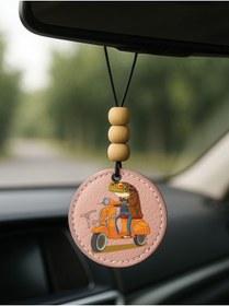 Resim Cekuonline Kişiye Özel İsim Yazılı 1.Sınıf Deri Ahşap Dekorlu Dikiz Aynası Süsü Pudra Pembe - Frog 