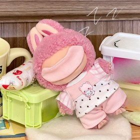 Resim Sevimli Labubu Kıyafeti, İlk ve İkinci Nesil Labubu için Uygun, Makaron Renkli Karakter Kıyafet Seti - Pantolon ve Saç Bandı 