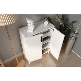 Resim 2 Kapılı 4 Raflı Ayakkabılık Çok Amaçlı Dolap Mutfak Dolabı B... Beyaz 