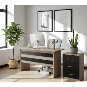 Resim Robin Home Verona Ofis Çalışma Masası Ve 3 Çekmeceli Keson Takım Set Meşe-siyah Meşe 